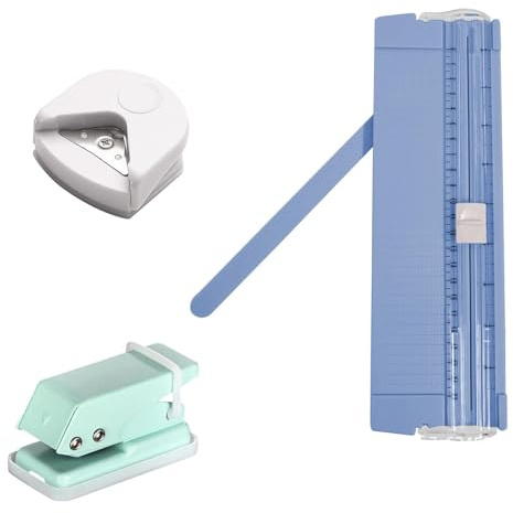 Aiyraa 3-in-1 Paper Cutter Tool Set: R4 Corner Rounder Punch, Single Hole Punch (6mm) and Mini Guillotine Paper Cutter a4, Craft Tool Set for Label Card, Craft Paper and Photos