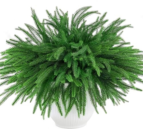 Morofme Norfolk Tannengrün Künstlich 45CM, groß Künstliche Tannenzweige wie Echt, Biegbar Kunst Tannenzweige, Dichte Weihnachts Zweige für Girlanden Vase Basteln Weihnachtsbaum Innen Dekor (8 Stück)