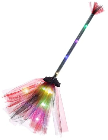 Yonuaret Escoba De Bruja Halloween - Escoba de Bruja Navideña con Luces LED | Decoración Halloween Y Accesorios De Cosplay Para Exterior Interior Y Fiestas De Disfraces Para Niños Y Niñas