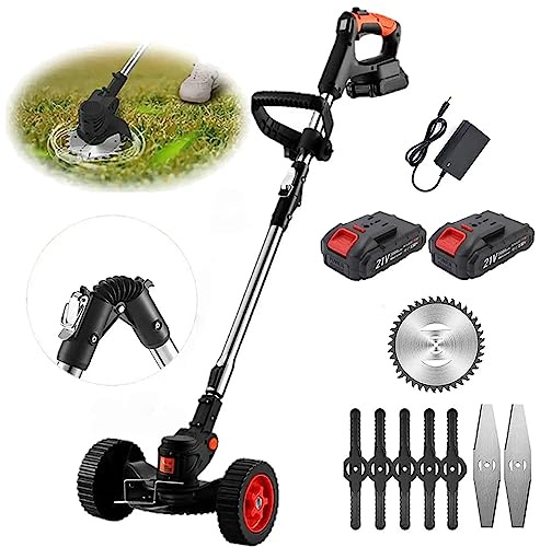 Raschietto per erbacce senza fili, motore da 650 W, 5 in 1, con ruote, leggero, include 3 tipi di lame e 2 batterie