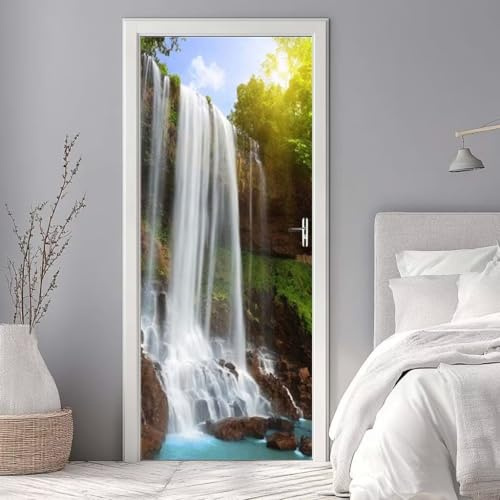 Türtapete Selbstklebend Türaufkleber Wasserfall Ansicht Türfolie 77X200 cm 3D Fototapete Türposter PVC Wasserfest Türbilder Wandtattoo für Schlafzimmer Wohnzimmer Tür Dekoration Abnehmbar -DS2362