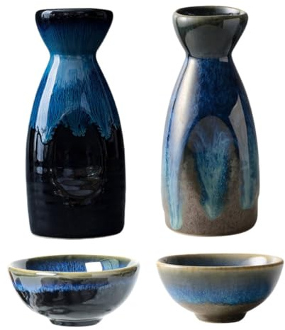 MUCKLILY Vino Giapponese in Ceramica Retrò Bottiglie Sake e Tazze Sottili Porcellana Fine Elegante Portabicchieri Bianco per Servizio Vino per Casa e Festa