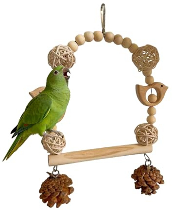 Giocattoli Masticabili Per Uccelli,Altalena In Legno Con Posatoio | Giochi da Masticare e Giocare per Voliera di Parrocchetti,Per Inseparabili Fringuelli Cenerino Cacatua Ara Calopsitta