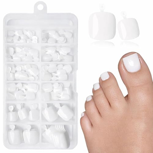 LunarCharm 120 Pièces d'Ongles de Pied Blancs à Presser, Ongles Artificiels avec Onglets Adhésifs, Ongles de Pied Blancs à Appliquer et Coller