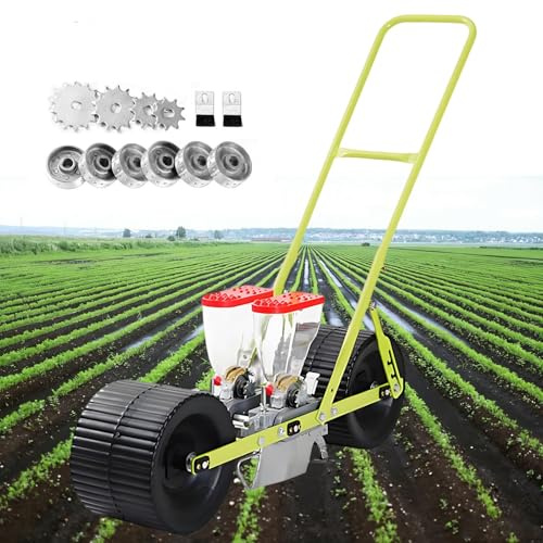 AUTUMFLATGAO 1/2/3/4/5/6 Row Hand Push Garden Seeder, Farmer Manual Push a Precision Seeder, for 2-10mm Vegetable Seeds, Adjustable Row Spacing/Plant Spacing/Depth 2Row