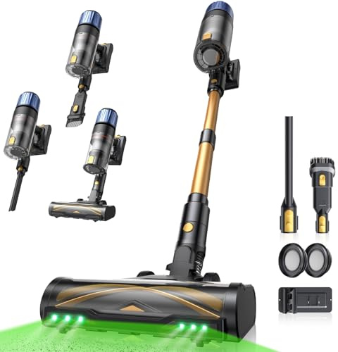 proscenic P15+ Aspiradora sin Cable 55kPa/70Mins/650W, Aspiradora Escoba Vertical Potente con Pantalla Táctile LED, Cepillo Antienredo y Modo Automático para Suelos/Alfombras/Pelo de Animales