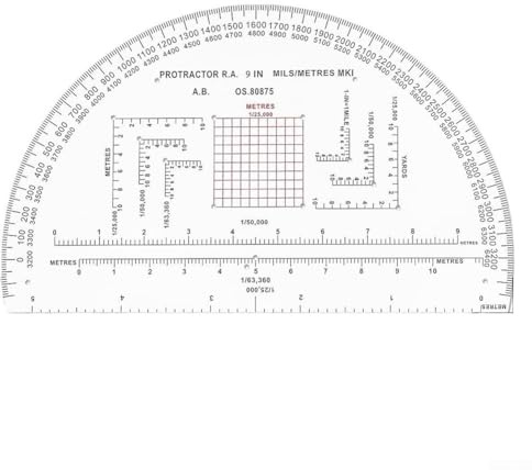 Besttoolifes Goniometro trasparente in scala di coordinate per lettura mappe, 1: 25000 e 1: 63360 righello per navigazione terrestre con semicerchio da 0 a 360 gradi, strumento didattico (MP-1)