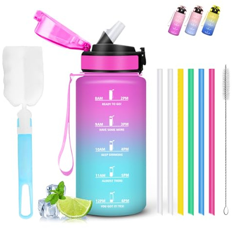 Mujigaga Gourde, 500ml Gourde Enfant, Gourdes Paille, Anti Fuite, avec Slogan de Motivation, Gourdes Motivation, Bouteille avec Brosse à Paille, Bouteille d'eau pour École, Quotidien, Canicule