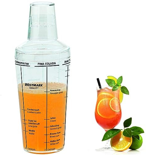 Westmark Shaker per cocktail con 5 ricette stampate, capacità: 0,5 l, plastica, Casablanca, trasparente, 62892260