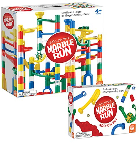 MindWare Marble Run and Add-on Set - 120+ Piece Building Set for Kids Plus Over 20 Marbles