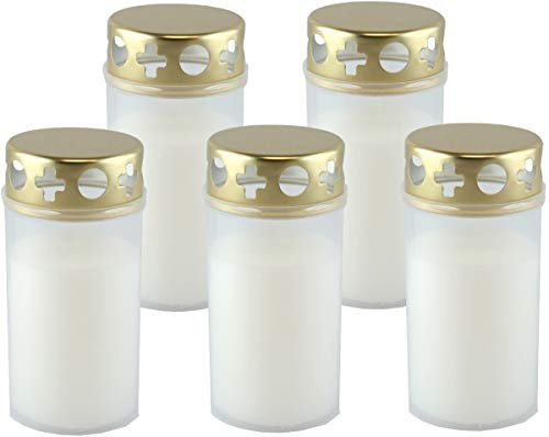 Unbekannt Grablicht Brenner Nr. 3 mit Golddeckel Weiss, Dauerbrenner, 5er Set, Grabkerzen, Tagebrenner