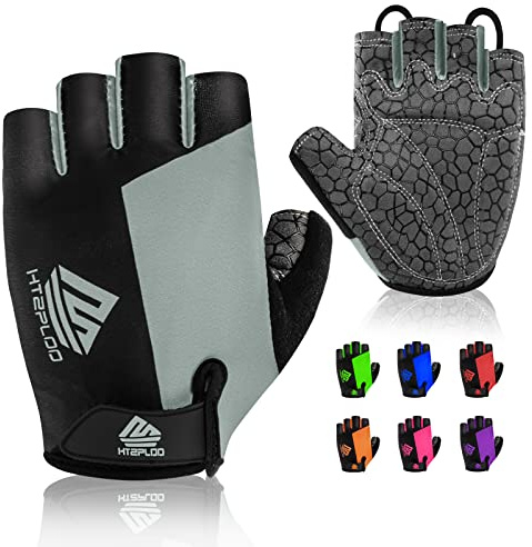 HTZPLOO Bike Gloves - Cycling Biking Gloves for Men Women, Anti-Slip Shock-Absorbing Pad, Light Weight, Nice Fit, Half Finger (Gray, Medium)