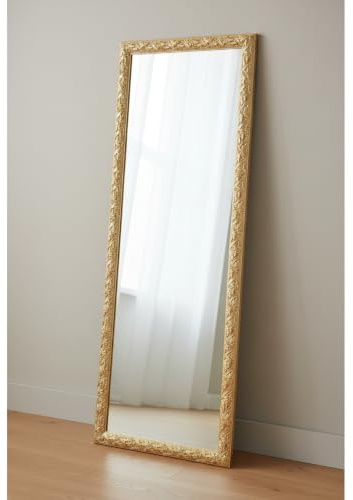 MO.WA Spiegel Wandspiegel Modern Gold Ganzkörperspiegel 55x145 Holzrahmen klassisch Schlafzimmer Flur Lehnspiegel Garderobespiegel Ankleidespiegel Wohnzimmer