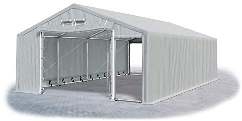 Das Company Lagerhalle 5x8x2m feuersicher grau wasserdicht ganzjährig Industriezelt Stahlseile 600g/m² PVC Winter Plus SFR - Zeltgarage, Lagerzelt Winterfest, Zeltgarage Winterfest - Winterzelt