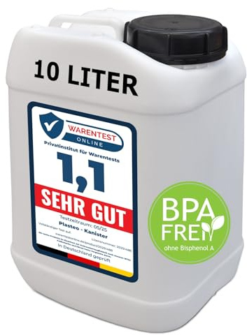 plasteo® 10 Liter Weithals Kanister (Verschluss 96 OV-A) | Lebensmittelecht | Tragbar und Robust | Wasserkanister Campingkanister Wassertank | BPA Frei | Made in Germany