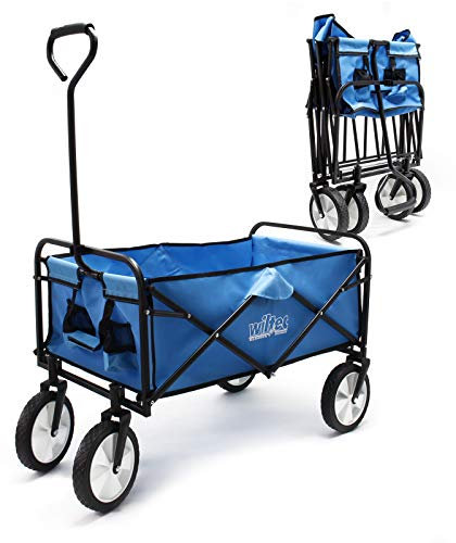 Wiltec Chariot transport pliant pour Enfant – 1000 x 505 x 1120 mm – Charge max. 68kg – Poches, Roues en plastique et Poignée ergonomique – Diable Charette à main Tout terrain Outils Jardin Randonnées