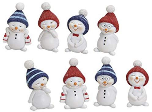 8er-Set Deko-Figuren - süße Schneemänner mit lustigen Mützen aus Poly 8-Fach Sortiert - Weihnachtsdeko Winterdeko (Weiss-rot-blau) B2,5 x T2 x H5 cm süße Miniaturfiguren Geschenkidee