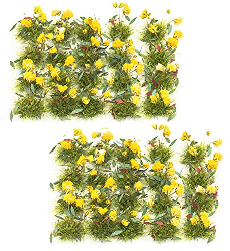 Warmtree 40 Stück Blumenbündel Blumen Vegetation Gruppen Gras Tufts Miniatur Statische Landschaft Modell für DIY Architektur Gebäude Modelleisenbahn Zug Diorama Garten Landschaft Layout (gelb)