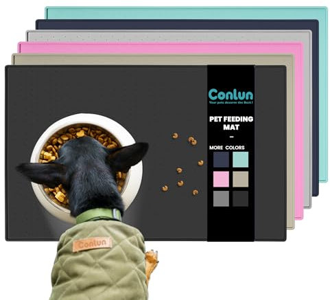 Conlun Hunde Futtermatte Katzen Futtermatte, Rutschfestes Design, 100% wasserdichte Haustierfutter Matte, erhöhter Rand,um EIN Auslaufen von Wasser oder Lebensmitteln zu vermeiden, spülmaschinenfest