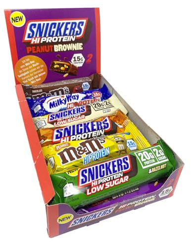 Caja de surtido de barras de proteína Snickers, Mars, M & M, Bounty, Milky Way, 12 barras + GAMER SUPPS dextrosa (Mejor surtido, 12 barras) Regalo para deportistas y fitness