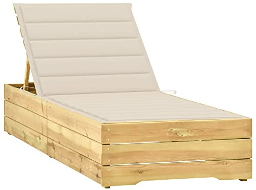 KTHLBRH Sonnenliege Outdoor-Freizeitstuhl, Allwetter-Freizeitstuhl, geeignet,Innenhof, Garten, Strand, Schwimmbad, Balkon,mit Creme Auflage Impr?gniertes Kiefernholz