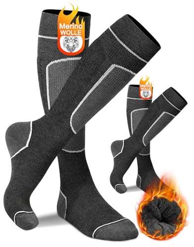 KEECOW 2 Pairs Pack Merino Wool Ski Socks Warm Performance Socks Thick Socks,for Skiing, Snowboarding, Outdoor Sports