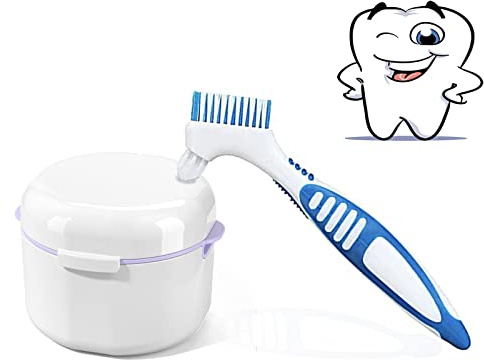 Basetousual Prothesendose Set,Zahnprothesen Box mit Prothesen Reinigerbürsten,Ragbare Zahnprothesen Behälter，Gebissdose Zum Reinigung Zähne, Prothese,Implantat Und Aufbewahren Von Zahnersatz (Weiß)
