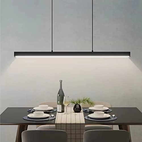 Bellastein LED Pendelleuchte für esstisch dimmbar mit pendellampe höhenverstellbar Moderne Hängeleuchte/Deckenleuchte für büro esszimmer Arbeitszimmer Wohnzimmer Küche Bar leuchte (Schwarz, L80cm)