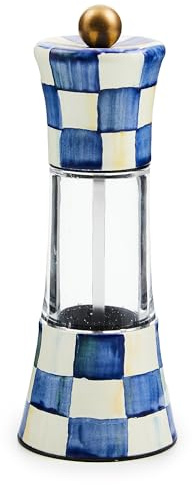 MACKENZIE-CHILDS Enamel Grinder, Refillable Manual Salt Grinder and Pepper Grinder, Blue-and-White Royal Check