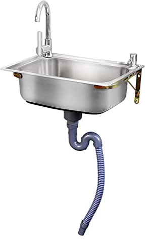Edelstahl Waschbecken Ausgussbecken Einer Schüssel, Küche Spülbecken mit Schlauch, Haken kommerziellen Küchenvorbereitung mit heißem und kaltem Wasserhahn für Restaurant, Bar, Wäsche, Garage, Garten (