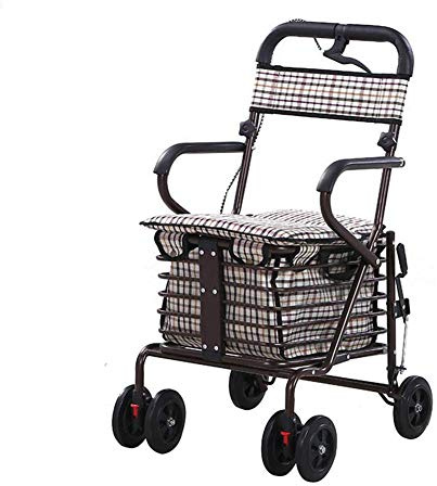Bärbar shoppingvagn-hopfällbar rollator Walking Aid-fyrahjulig gåvagn med vadderad sits och korg för äldre Interesting