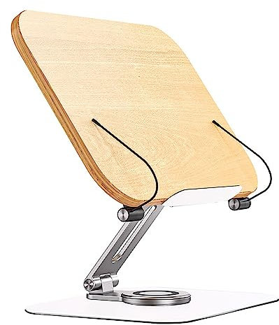 Hölzerne Buchhalter Aluminium Basis Desktop Lesen Schreiben Display Stand Faltbar Kochbuchhalter mit Clips für Rezept, Kleine Große Dicke Schwere Bücher