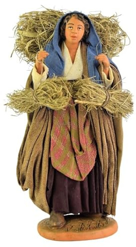 Holyhome Bäuerin mit Stroh cm 20 (7,87 Inch) - Neapolitanische Krippe Terracotta gekleidet