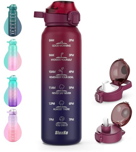SLUXKE 500ml Sports Water Bottle with Leak Proof Flip Top Lid, BPA Free 18/10 Stainless Steel Reusable Insulated Water Bottles for Gym and Outdoor RED BLACK