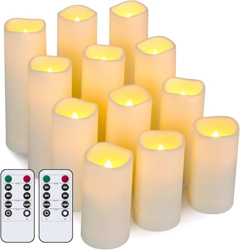 Ulanox LED Kerzen Batteriebetrieben Flackernde Flammenlose Kerzen, 12er Set Elektrische Kerzen mit Timerfunktion & Fernbedienung für Weihnachten, Halloween (D:2.2'' x H:4''5''6''7'')