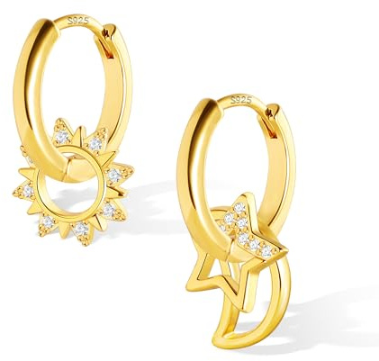ALEXCRAFT 14K Vergoldete/Silber 925 Ohrringe Hängend Creolen mit Anhänger