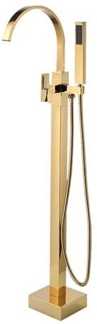 XJTNLB Robinet Mitigeur Cascade Baignoire Col de Cygne Mitigeur Baignoire Ilot sur Pied Mitigeur Monocommande pour Douche Robinet Rotatif,Doré