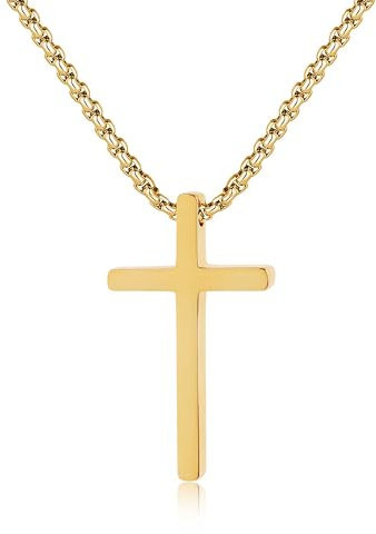 GAVU Edelstahl Kreuz Kette Herren Gold, Kreuz Anhänger mit 45 Kette für Herren und Damen Christentum Schmuck kleines Kreuz