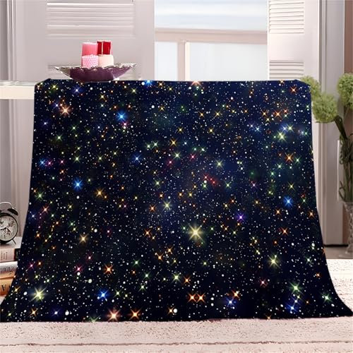 Flauschige Kuscheldecke Couch Decke XXL 150x200cm Bunte Sterne Sternenlicht Fleecedecke Tagesdecke - Leichte Ganzjahresdecke, Bunt Decken für Sofa Bett, Weiche Decke Für Kinder Erwachsene