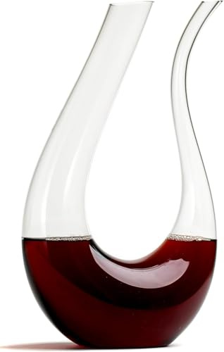 U-Shaped Glass Wine & Aerator by Khen - Amadeo Unique Curved Wine Decanters - 25 OZ - Curved Elegant Aerator Carafe - Lead-free Red Wine Decanter Proven to Enhance & Improve Flavor