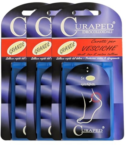 Curaped - 15 Cerotti per la cura delle Vesciche dei Piedi - Cerotti Idrocolloidali Medi 4,4x6,9 cm - Resistenti all’Acqua - Per la protezione di dita e talloni dei piedi - Dermatologicamente testati