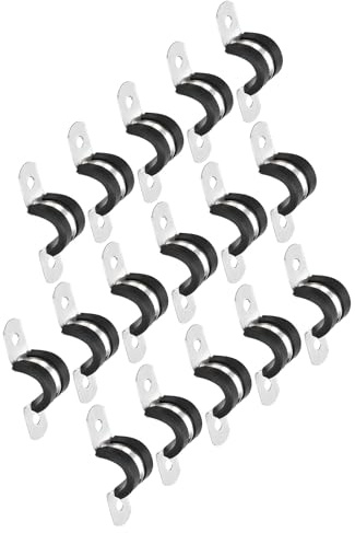 TOP-VIGOR 30Pcs 12mm(1/2) Cable Clamp, Rubber Pipe Strap Rubber Cushioned 304 Stainless Steel Hose Clamp U Shape Metal Clamp Tube Holder for Fixing Tube Pipe Wire