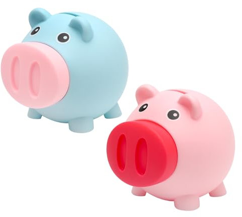 2 Pcs Piggy Bank,Cute Coin Cash Money Bank,Money Box Keepsake Decor Pig Money Bank Animal Coin Bank,Fun Gift for Kids and Adults (Blue, Pink)