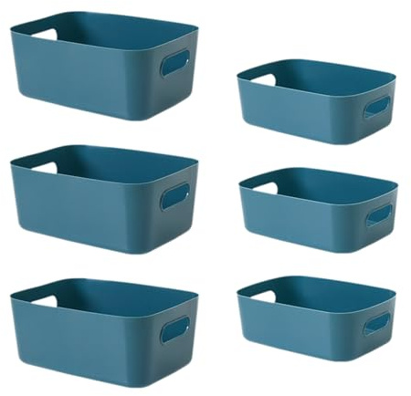 Eabdice 6 Piezas Cestas Almacenamiento Plástico, Cestas Almacenaje Multiuso, para estanterías, cajones, ropa sucia, armarios, cajas de plástico, cestas y contenedoresAzul)