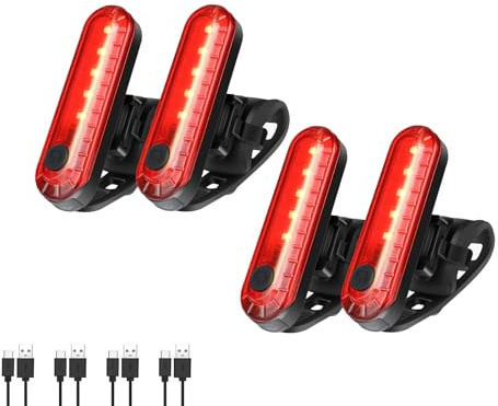Hilngav 4 Pack Bike Tail Light, Bicycle Rear Light USB-C Rechargeable LED Cycling Safety Flashlight with 4 Light Mode for Road Mountain Night Riding & Adults Men Women, Reflectors Accessories