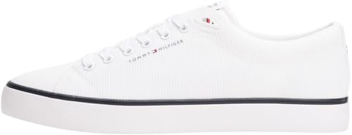 Tommy Hilfiger Uomo Sneakers Vulcanizzate Mesh Profilo Basso, Bianco (White), 41