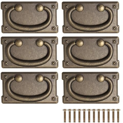 Hahhhha 6pcs Antique Cupboard Pull Handle,Retro Rectangle Pull Handles,Drawer Handles Vintage,Brass Handles for Cabinets,Cupboard Handles,Handles for Cupboards & Draws(Size:3.83x2.04inch)