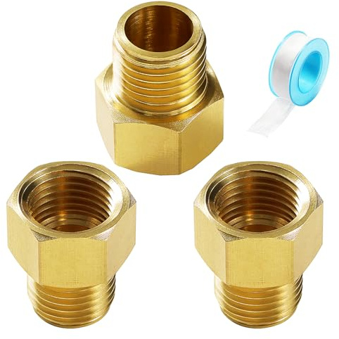 Lyeteung 3 Piezas G1/4 Hembra a G1/4 Macho Rosca Latón Buje, Adaptador Reductor de Buje Hexagonal, Adaptador Reductor Rosca Macho, con Cinta de Plomero, para Conversión de Conexión de Tubería