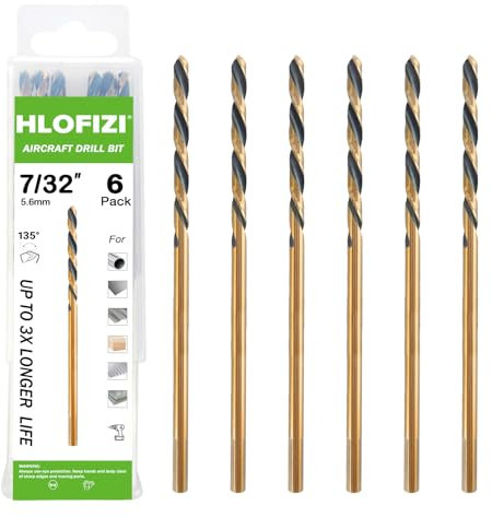 HLOFIZI 7/32 x 6 Inch Extra Long Drill Bits (6 Pack), Aircraft Drill Bit Black and Gold M2 HSS for Wood, Plastic, Thin Metal Sheet