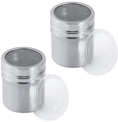 IKOPFLN 2 Botellas de condimentos de Acero Inoxidable, Botellas de azúcar en Polvo con Tapa, Botellas para Cacao de Cappuccino, pequeños frascos de Sal, Ideales para Chocolate, azúcar en Polvo, Sal